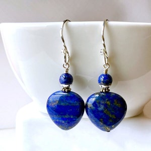 Blue Lapis Earrings Lapis Lazuli Earrings Dark Blue Stone Earrings Gemstone Teardrop Earrings Sterling Silver Indigo Drops Lapis Jewelry