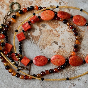 Bohemian Coral Necklace, Big Impact Statement Necklace, Coral Gemstone Necklace, Beaded Necklace for Women, Chunky Collar Necklace image 5