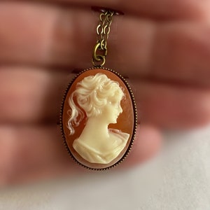 Carnelian Woman Cameo Pendant Necklace Antique Gold Brass Chain Birthday Gifts For Her image 2