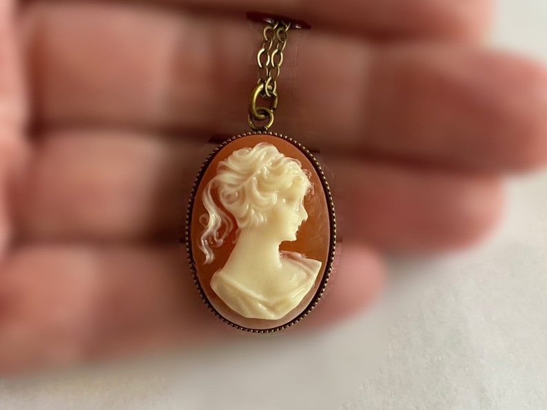 Carnelian Woman Cameo Pendant Necklace Antique Gold Brass Chain Birthday Gifts For Her image 2