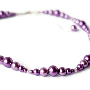 Conjunto de collar de perlas moradas, joyería de perlas para damas de honor en bodas imagen 6