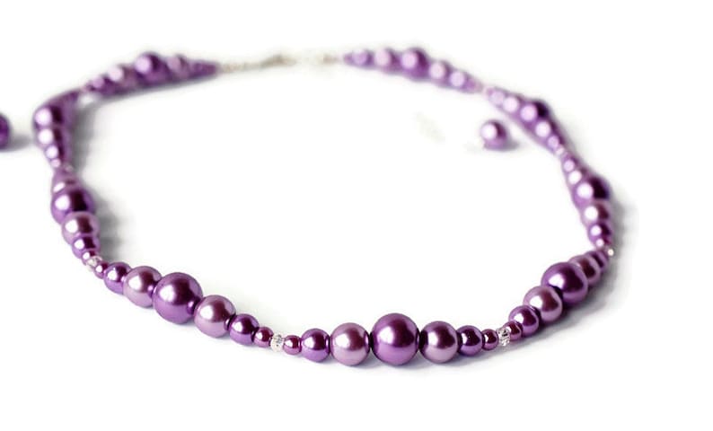 Conjunto de collar de perlas moradas, joyería de perlas para damas de honor en bodas imagen 6
