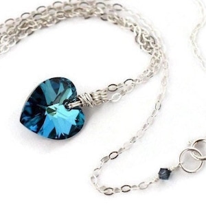 Teal Prism Crystal Heart Necklace Sterling Silver Wrapped Bermuda Blue Heart Pendant image 2