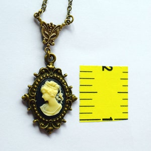 Dainty Woman Cameo Necklace, Victorian Lady Cameo Pendant, Choker, Antique Gold Brass Hypoallergenic Chain, Black Cameo Jewelry image 8