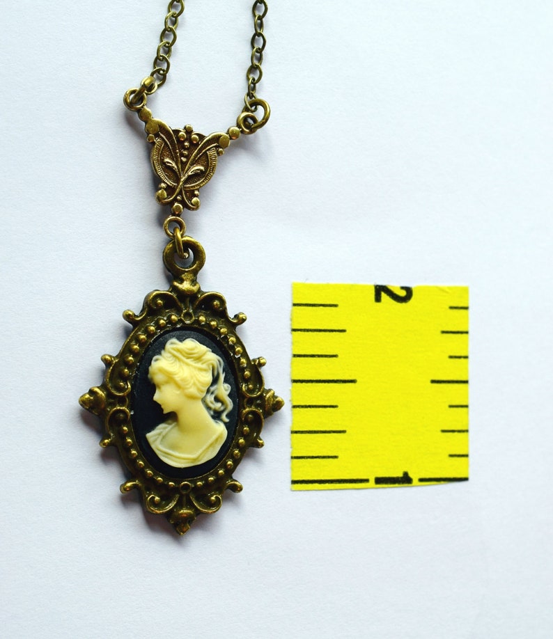 Dainty Woman Cameo Necklace, Victorian Lady Cameo Pendant, Choker, Antique Gold Brass Hypoallergenic Chain, Black Cameo Jewelry image 8