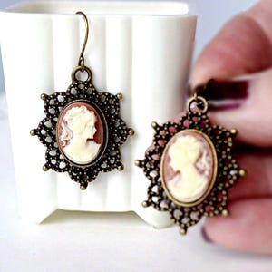 Carnelian Cameo Earrings, Antique Gold Filigree Dangles, Victorian Lady Cameo Drops, Cameo for Women, Cameo Jewelry Birthday Gift for Her