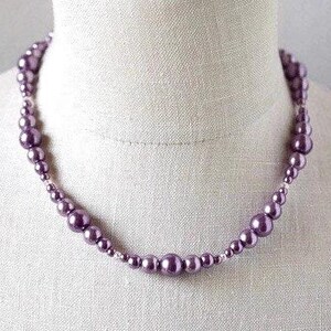 Conjunto de collar de perlas moradas, joyería de perlas para damas de honor en bodas imagen 2