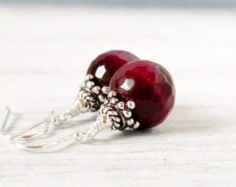 Red Tiger's Eye Sterling Silver Dangle Earrings, Artisan Gemstone Jewelry Gift