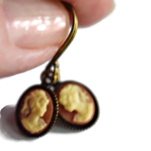 Mini Gold Cameo Earrings in Ivory & Carnelian Cameo Drop Earrings, Gifts for Her Victorian Jane Austin Style image 5