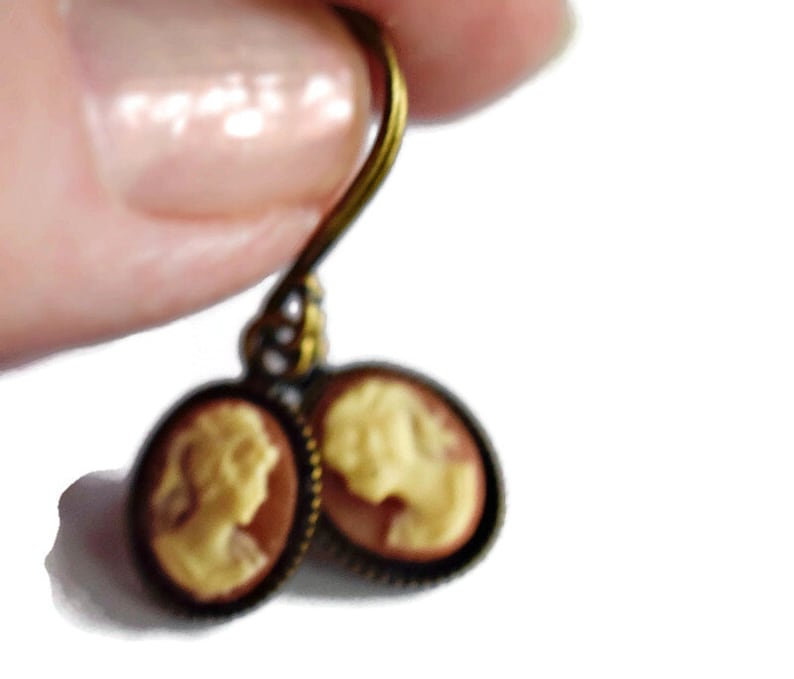 Mini Gold Cameo Earrings in Ivory & Carnelian Cameo Drop Earrings, Gifts for Her Victorian Jane Austin Style image 5