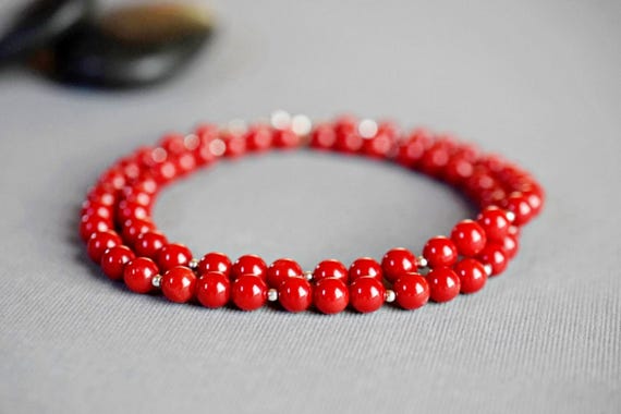 Red Coral Necklace & Earrings Set – Sterling Silver, Handmade Jewelry