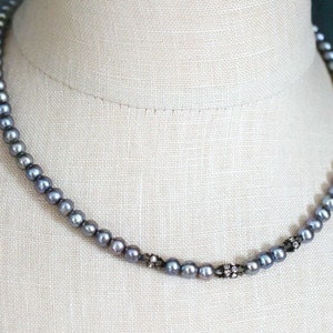 Grey Freshwater Pearl Choker, Grey Pearl Necklace, Sterling Silver Anniversary Gift image 5