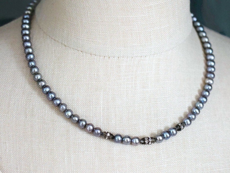 Grey Freshwater Pearl Choker, Grey Pearl Necklace, Sterling Silver Anniversary Gift image 5