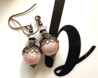 Vintage Style Moonstone Dangle Earrings, Antique Gold Brass Drops Personalized Gift