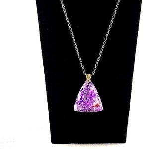 Crazy Lace Agate Necklace Chunky Statement Triangle Shape Amethyst Purple Gemstone Pendant Gold Chain Birthday Gift for Her