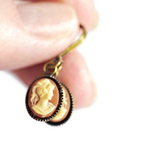 Mini Gold Cameo Earrings in Ivory & Carnelian Cameo Drop Earrings, Gifts for Her Victorian Jane Austin Style image 1