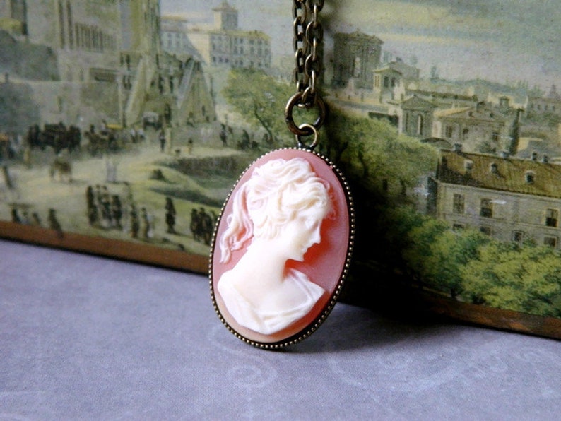 Carnelian Woman Cameo Pendant Necklace Antique Gold Brass Chain Birthday Gifts For Her image 4