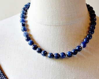 Indigo Sodalite Necklace, Blue Stone Necklace, 14K Gold Filled, Dark Blue Beaded Necklace, Navy Blue Necklace, Gemstone Jewelry Gift