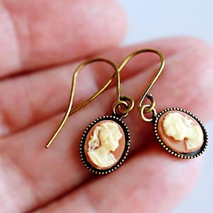 Mini Gold Cameo Earrings Carnelian Cameo Earrings Jane Austin Cameo Drops Small Dangle Earrings Gift for Her