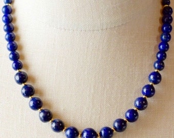 Lapis Lazuli Necklace Graduated Beaded Stone in Gold or Silver, Lapis Blue Gemstone Lapis Jewelry, Birthday Gift Mothers Day Gift