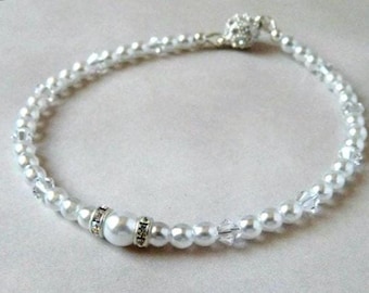 Pearl Bridal Bracelet Rhinestone Magnetic Clasp