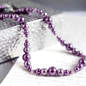 Conjunto de collar de perlas moradas, joyería de perlas para damas de honor en bodas imagen 1