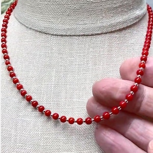 Red Coral Necklace - Sterling Silver - Small Bead Coral Necklace - Bold Red Necklace -   Gifts for Her - Coral Personalized Jewelry