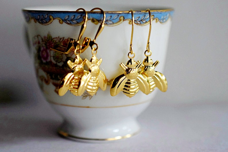 Honey Bee Jewelry Yellow Bee Charm Earrings Gold Bee Earrings Bubble Bee