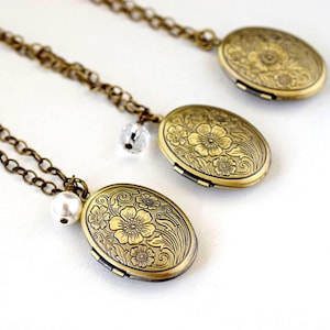 Gold Cherry Blossom Locket Necklace: Antique Style Photo Jewelry