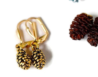 Minimalist Pinecone Earrings - Dainty Fir Cone Silver Drops - Silver Pinecone Dangle Earrings, Charm Jewelry