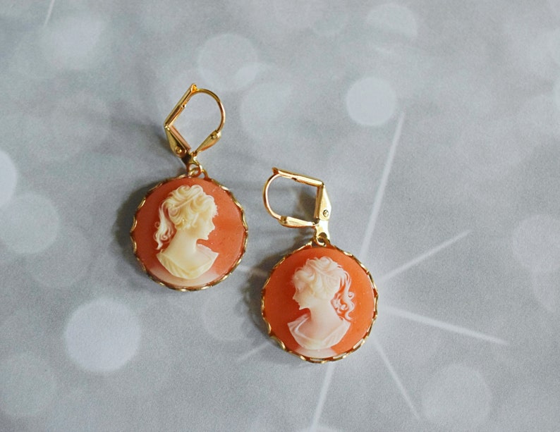 Carnelian Gold Cameo Earrings Jane Austin Cameo Jewelry image 4