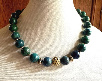 Chrysocolla Necklace - Big Beaded Gemstone Blue Green - Gifts for Her
