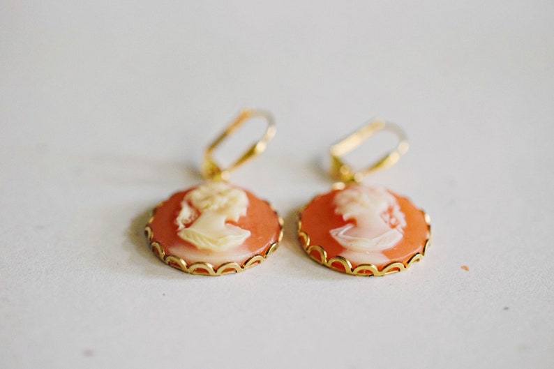 Carnelian Gold Cameo Earrings Jane Austin Cameo Jewelry image 5