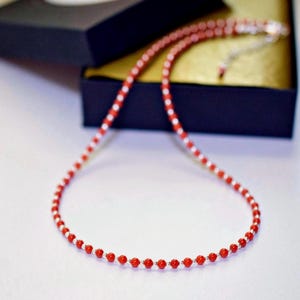 Red Coral & Sterling Silver Bead Necklace, Handmade Jewelry Personalized Gifts