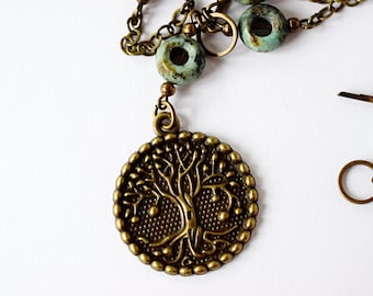 Weeping Willow Necklace, Teal Turquoise Family Tree Pendant & Matching Earrings Jewelry Set