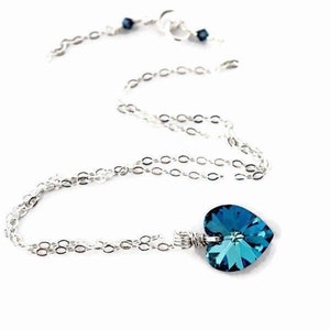 Teal Prism Crystal Heart Necklace Sterling Silver Wrapped Bermuda Blue Heart Pendant image 3