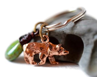 Grizzly Bear Keychain - Copper Bear Charm Keychain, Personalized Gifts for Him or Her - Custom Bear Key Ring - Birthday Gift