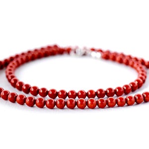 Choker Red Coral Necklace Sterling Silver & Small Beaded Oxblood Coral Choker Red Necklace Natural Coral Jewelry, Gifts for Her