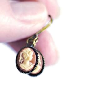 Tiny Gold Cameo Earrings in Ivory & Carnelian Cameo Drop Earrings, Gifts for Her Victorian Jane Austin Style