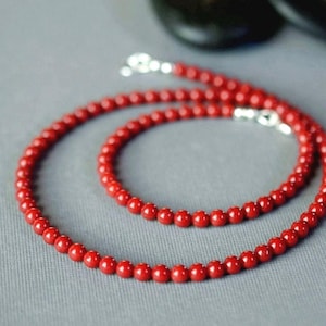 Dainty Red Coral Necklace 925 Sterling Silver Petite Coral Choker 16 Inch Coral Red Necklace Minimalist Jewelry Gifts for Her