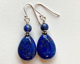 Indigo Lapis Stone Earrings, Sterling Silver, Brillant Blue Gemstone Earrings, Handmade Personalized Jewelry, Mothers Day Gift for Her