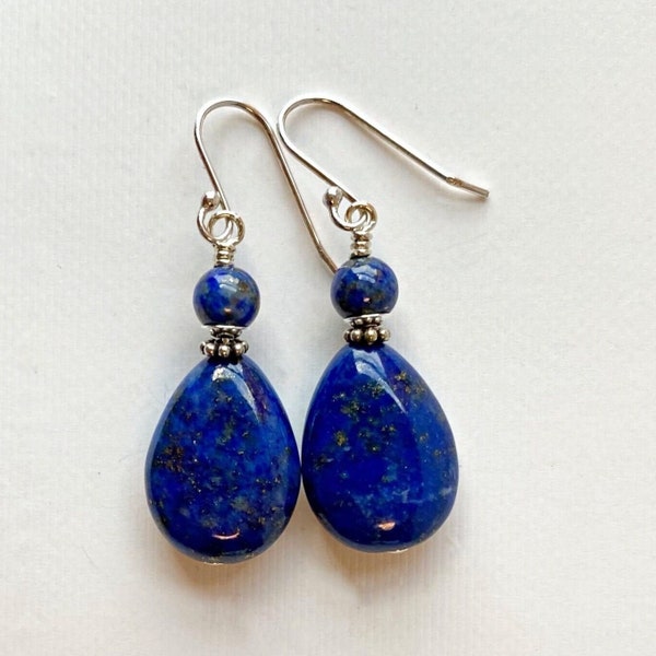 Indigo Lapis Stone Earrings, Sterling Silver, Brillant Blue Gemstone Earrings, Handmade Personalized Jewelry, Mothers Day Gift for Her