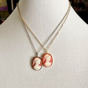 Carnelian Woman Cameo Pendant Necklace Antique Gold Brass Chain Birthday Gifts For Her image 3