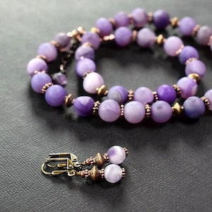 Bohemian Matte Amethyst Necklace Copper Beads Raw Stone Purple Beaded Gemstone Jewelry Set