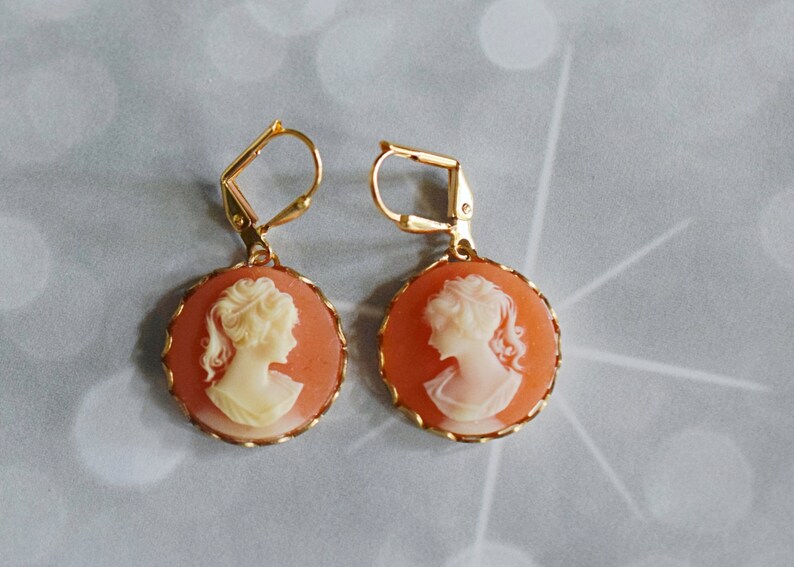 Carnelian Gold Cameo Earrings Jane Austin Cameo Jewelry image 6