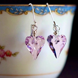 Rosaline Pink Heart Earrings Antique Pink Crystal Wild Heart Drops Sterling Silver 14K Gold Filled Gifts for Her, Wife, Girlfriend image 3
