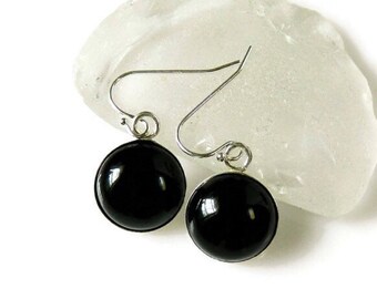 Jet Black Onyx Stone Earrings - Sterling Silver