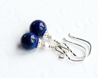 Vivid Lapis Lazuli Earrings in Sterling Silver - Blue Gemstone Jewelry