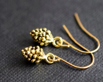 Dainty Pinecone Gold Earrings - Gold Charm Earrings - Small Gold Drop Earrings- Minimalist Jewelry - Gift For Her
