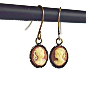 Mini Gold Cameo Earrings in Ivory & Carnelian Cameo Drop Earrings, Gifts for Her Victorian Jane Austin Style image 4